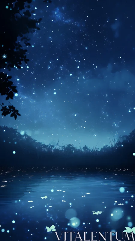 Star-kissed river hush beneath a midnight lantern sky.