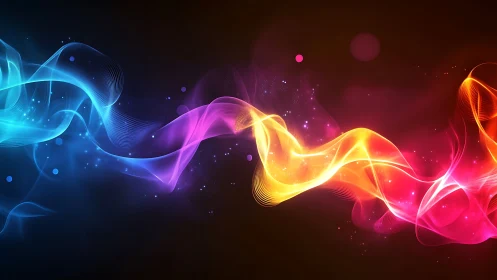 Digital painting of luminous spectral ribbon waveforms.