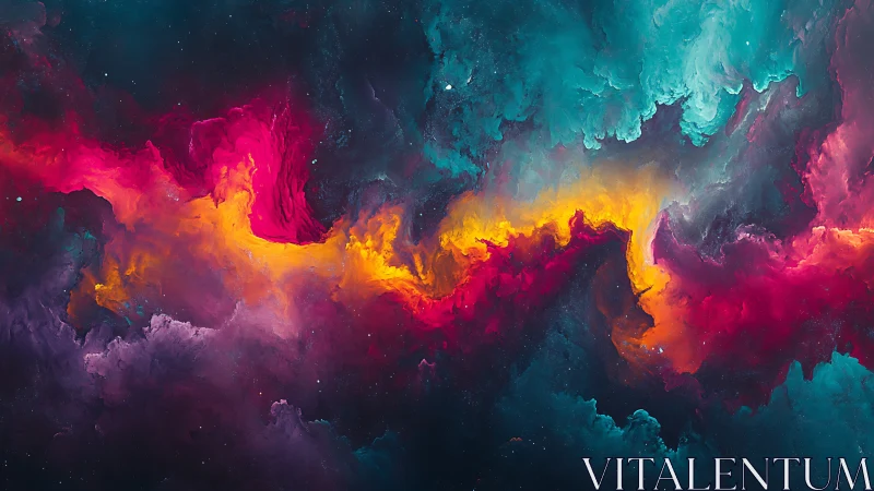 Abstract nebula-like color field stretches across frame