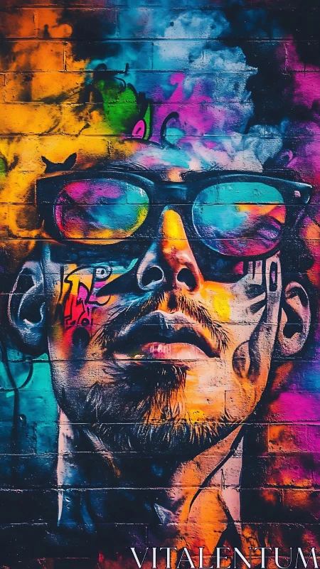 High-saturation street portrait mural with layered aerosol glazing