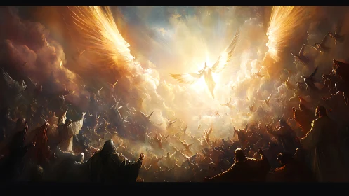 Radiant celestial host converges around central seraphic light