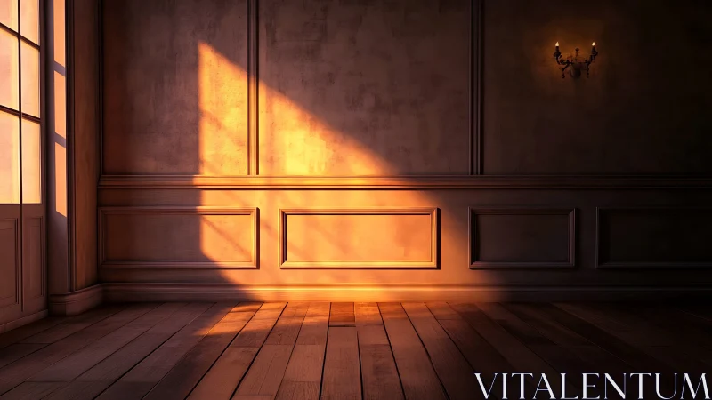Digital painting of warm sunlit interior wall and floor plane.