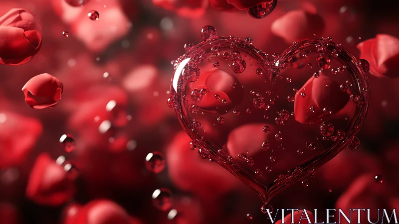 Liquid Heart Form Suspended in Crimson Fluid Dynamics Environment.