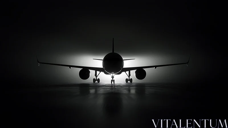 Moody airplane silhouette welcomes a quiet night departure