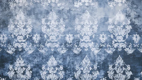 Vintage damask pattern over distressed blue background.