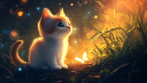 Luminous Kitten in Magical Forest Glow.