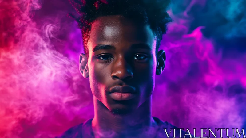 Neon mist portrait of quiet strength and inner glow.