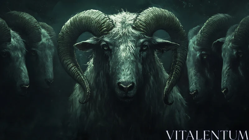 Symmetrical ram formation under low-key cinematic lighting.