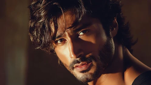 Close-up male portrait in golden hour directional lighting