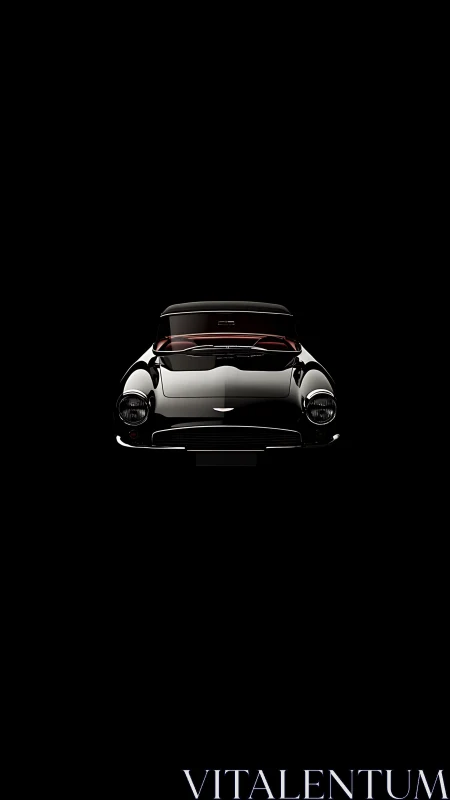 Classic black sports car glows dramatically against darkness
