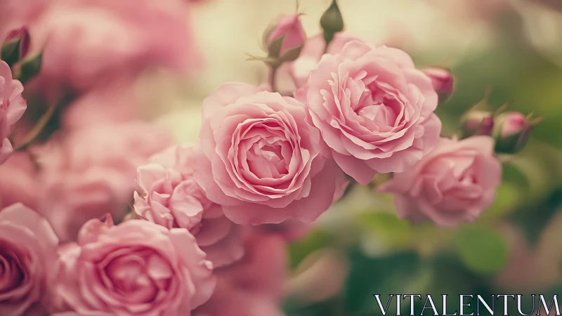 Pink Garden Roses in Soft Focus Bloom.