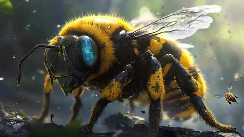 Large detailed digital close-up of a bee in nature.
