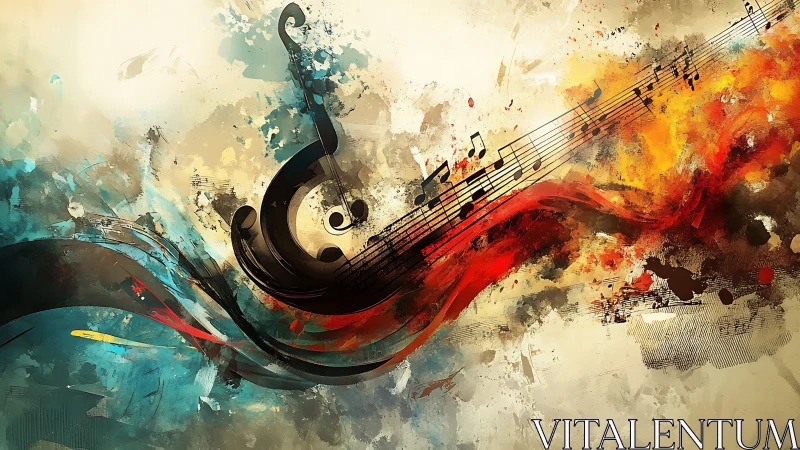 Abstract musical wave with notes and colorful motion trail.