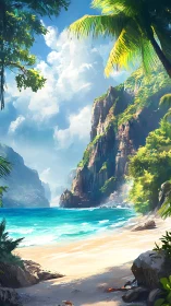 Tropical Paradise Hidden Cove with Towering Cliffs and Turquoise Waters