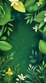 Lush tropical foliage frames a tranquil green garden void.