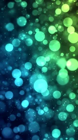 Blue and green bokeh light circles on dark gradient background.