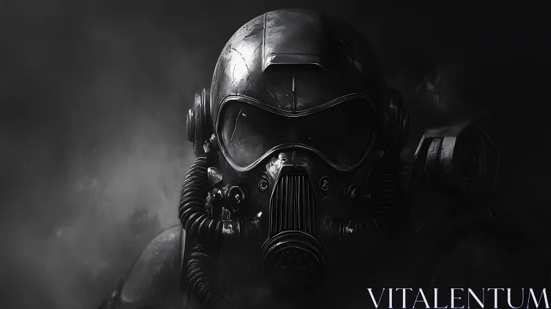 Shadowed armored trooper gazes ahead in heavy stylized gear