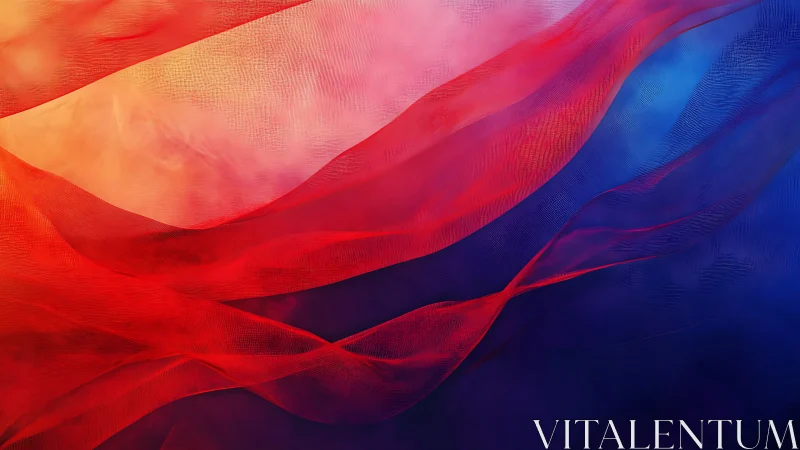 Translucent red veils traverse a warm to cool chromatic field