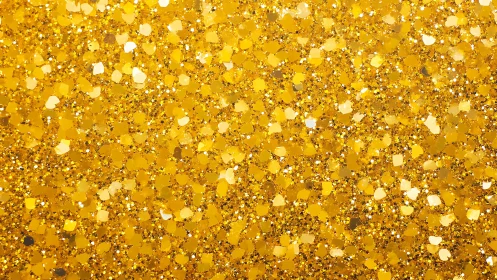 Macro capture of dense reflective gold glitter particle field
