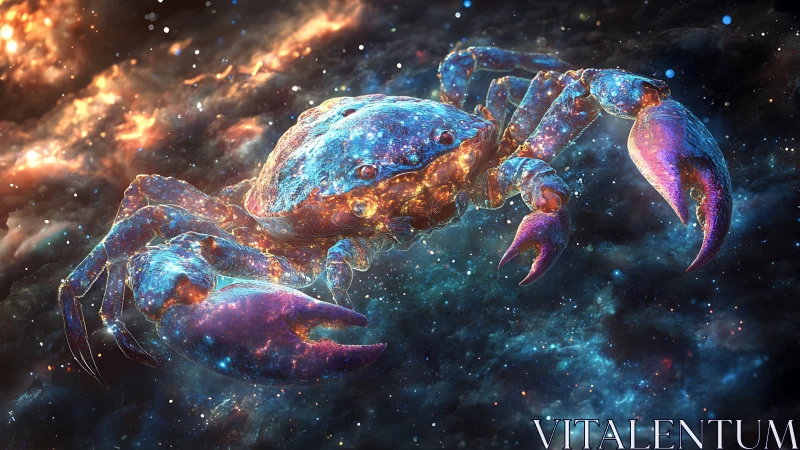 Celestial nebula crab drifting through luminous stardust.