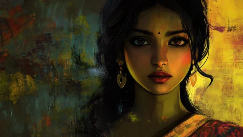Luminous portrait of Indian woman in contrasting painterly light.