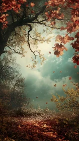 Autumn Whispers Dance Through Turquoise Reverie Above