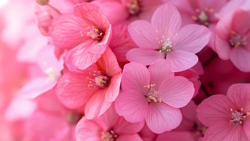 Pink flowering geraniums in macro close-up detail