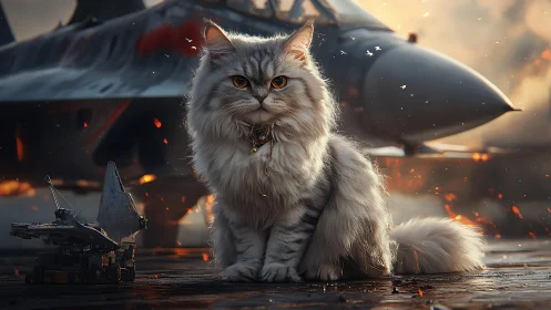 Majestic Fluffy Cat Commands the War-Torn Battlefield