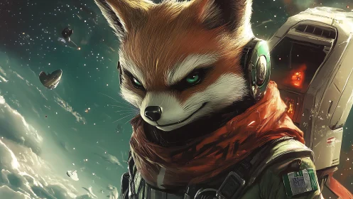 Fox starfighter ace with emerald eyes commands deep space