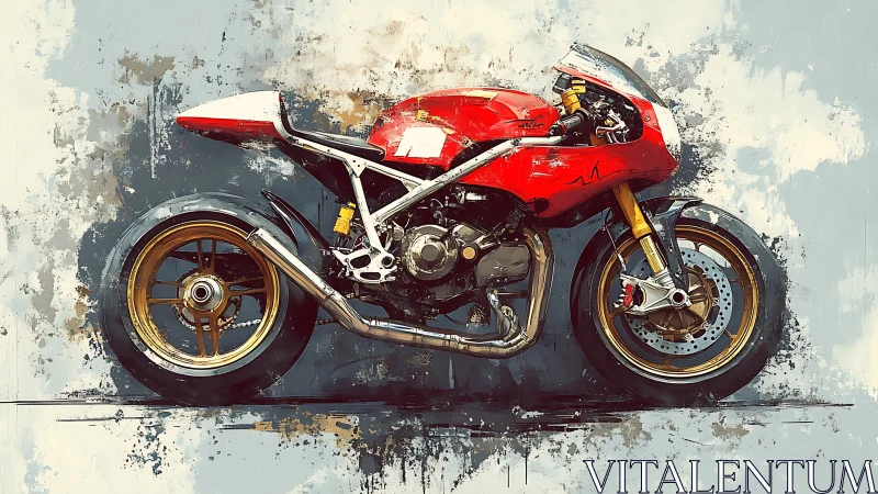 Red racing motorcycle rendered in expressive digital painting