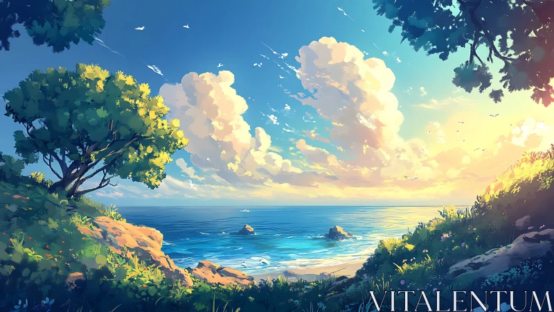 Luminous Coastal Paradise: Golden Hour Serenity.