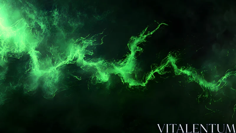 Vivid Abstract Green Energy Wave on Dark Background Digital Art.