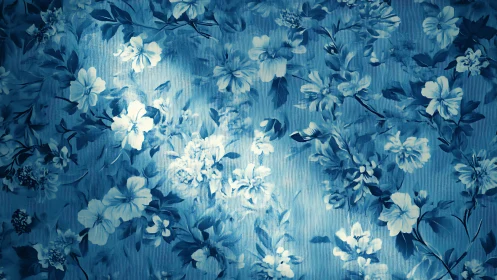 Blue floral composition rendered in monochromatic tonal variation
