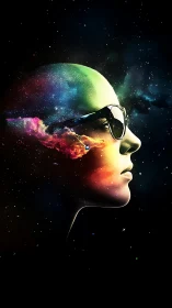 Cosmic-spectral human profile with nebular cranial diffusion.