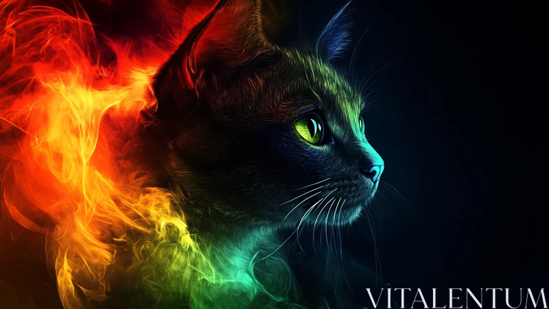 Feline Spirit Ablaze: Where Fire Dances with Emerald Eyes