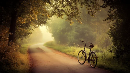 Vintage Bicycle in Golden Hour Forestry Tunnel Environment