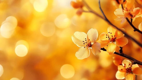Golden spring blossoms glowing in warm sunlight.