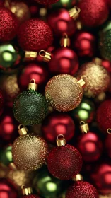Glittering red and gold baubles capture festive holiday warmth