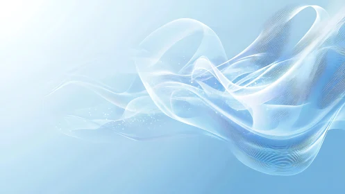 Abstract flowing white waves on a soft blue gradient background.