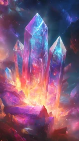 Luminescent prismatic crystal cluster in cosmic nebular strata