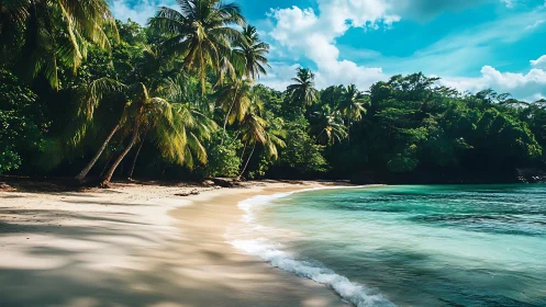 Tropical Shoreline with Turquoise Waters and Palmae Dense Canopy Composition
