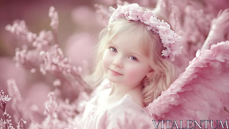 Rose-blush cherub child drifting through petal-soft daydreams.