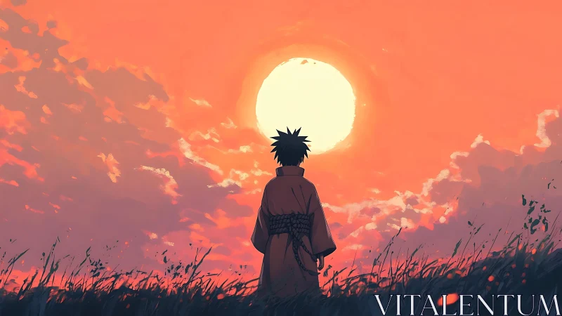 Sun-stunned wanderer greets an ember sky at day’s edge