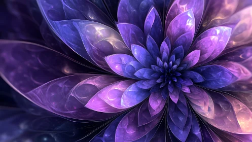 Radiant fractal flower expands in layered violet petals