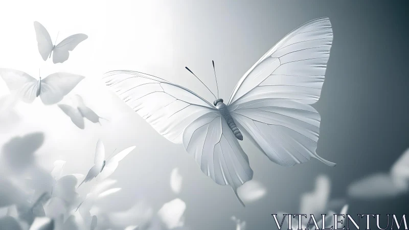 Elegant white butterfly in soft minimalistic style, glowing light.