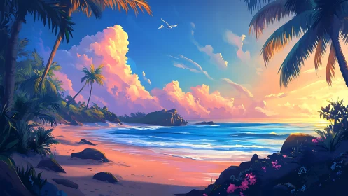 Tropical Sunset Paradise: Where Golden Light Meets the Ocean