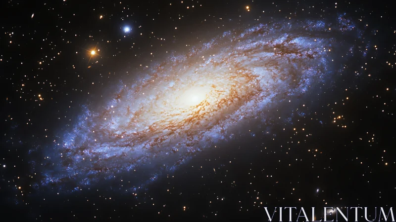 Spiral galaxy core radiates amid dense stellar field in space