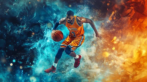 Fire-and-ice courtbreaker sprints through cinematic energy storm.