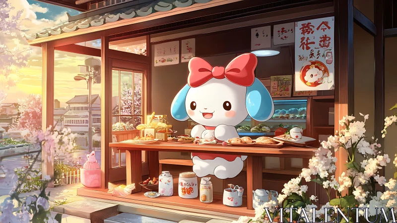 Charming pastel snack shop run by a sweet bunny friend.