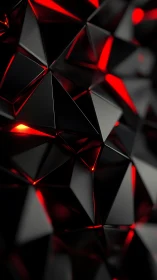Sharp black geometric facets glow with molten red light
